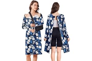 Deyeek Open Back Hospital Gowns for Women Post Shoulder Surgery Tear Away Snap Chemo Port Adaptive Clothing with Pockets