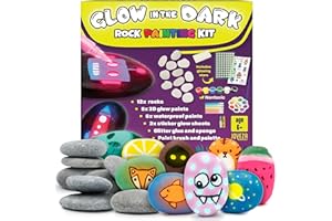 JOYEZA Rock Painting Kit Glow in The Dark, Arts and Crafts for Girls and Boys Age 6+, 12 Painting Rocks for Kids, Waterproof Paints, Kids Activities Age 6 7 8 9 10, Tween Gift Art Set