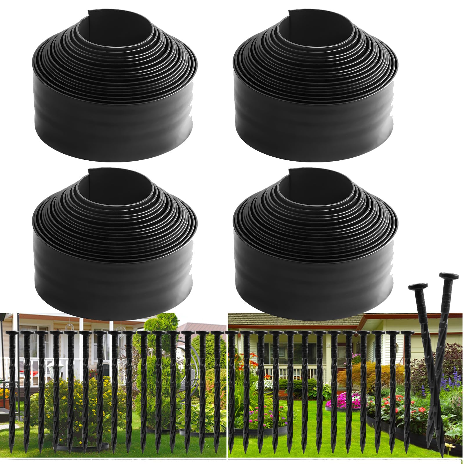 Photo 1 of ***PARTIAL SET/ ONLY2*** Landscape Edging 4Pack, 4in Tall-132FT Length Garden Edging with 120pcs Spikes, Plastic No Dig Edging for Landscaping, Garden Edging Border for Lawn, Flower Bed, Yard Pathway