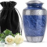 YATSKIA Blue Metal Urn for Ashes Mom & Dad - Cremation Urn for Adult Ashes Male & Female - Burial Urns for Adult Human Ashes - Large Funeral Decorative Urn - Human Remains Memorial Urn for Women & Men