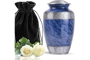 YATSKIA Blue Metal Urn for Ashes Mom & Dad - Cremation Urn for Adult Ashes Male & Female - Burial Urns for Adult Human Ashes - Large Funeral Decorative Urn - Human Remains Memorial Urn for Women & Men