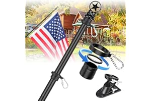 LAKEROD Porch Flag Pole Kit for House - 5ft Heavy Duty Metal Flag Pole Holder for Outside House,Upgraded Tangle Free Flagpole with Ball Bearing Swivel Rings & Aluminum Wall Mount Bracket for Outdoor,Black