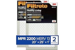 Filtrete 20x25x1 AC Furnace Air Filter, MERV 13, MPR 2200, Elite Allergen, Bacteria & Virus Filter, 3-Month Pleated 1-Inch Electrostatic Air Cleaning Filter, 2-Pack (Actual Size 19.69x24.69x0.78 in)
