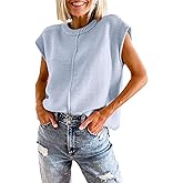 MURMUREY Womens Cap Sleeve Sweater Vest Crew Neck Knit Sleeveless Tank Tops Casual Lightweight Pullover Sweaters