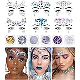 iMethod Face Jewels and Body Glitter - Face Gems, Mermaid Face Jewels Stick On, Holographic Cosmetic Face Glitter, for Festival Holiday Costumes & Halloween Alien Makeup, 12 Pcs