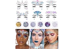 iMethod Face Jewels and Body Glitter - Face Gems, Mermaid Face Jewels Stick On, Holographic Cosmetic Face Glitter, for Festival Holiday Costumes & Halloween Alien Makeup, 12 Pcs