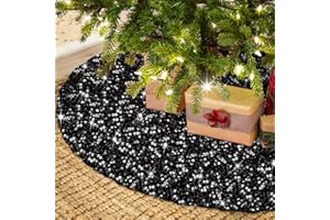 WUPIOS Christmas Tree Skirt Black 36 Inch Sequin Tree Skirt Velvet Xmas Tree Collar Glitter Tree Skirts for Artificial Trees Sparkly Tree Skirt Cover Mermaid Tree Mat for Tree Skirt Halloween Decor