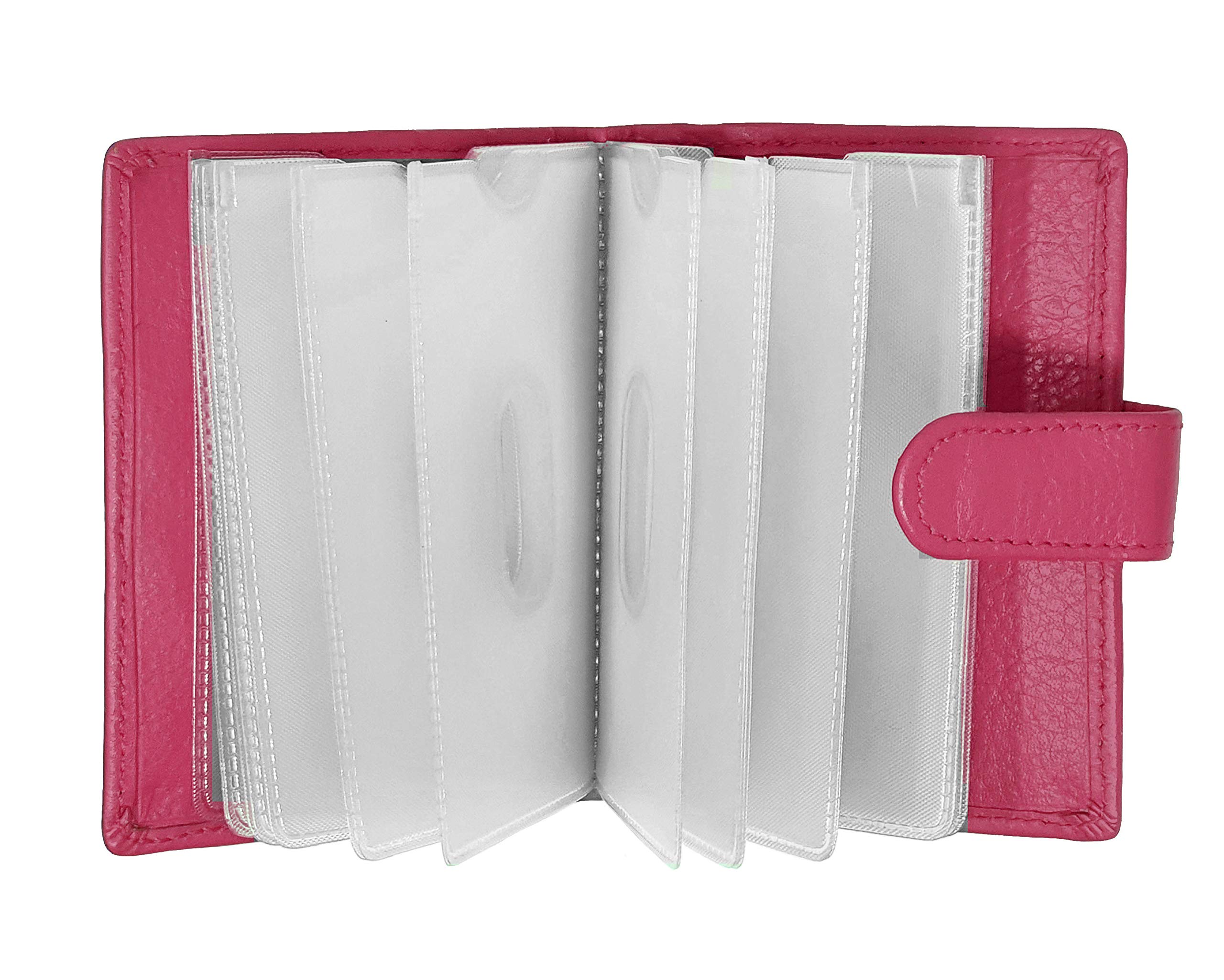 STARHIDE Minimalist Slim Cardholder for Men Women, Small RFID Blocking Credit Card Holder, 24 Card Slots Wallet, Removable Plastic Case, Double Button Closure (Fuchsia)