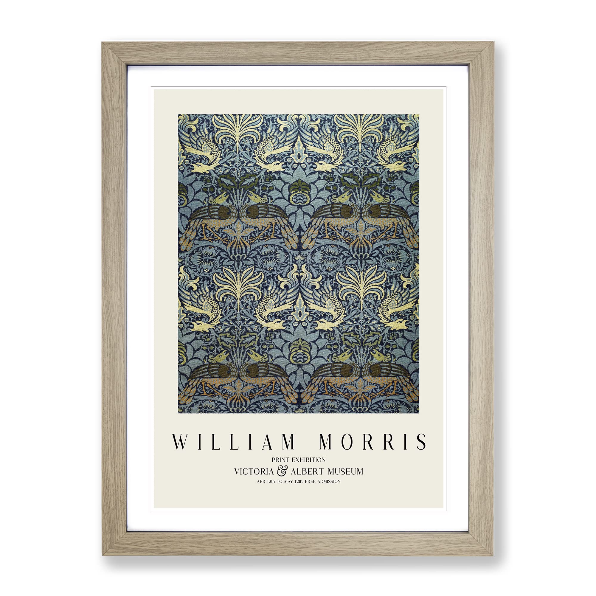 Peacock And Dragon By William Morris Exhibition Museum Painting Framed Wall Art Print, Ready to Hang Picture for Living Room Bedroom Home Office Décor, Oak A4 (34 x 25 cm)