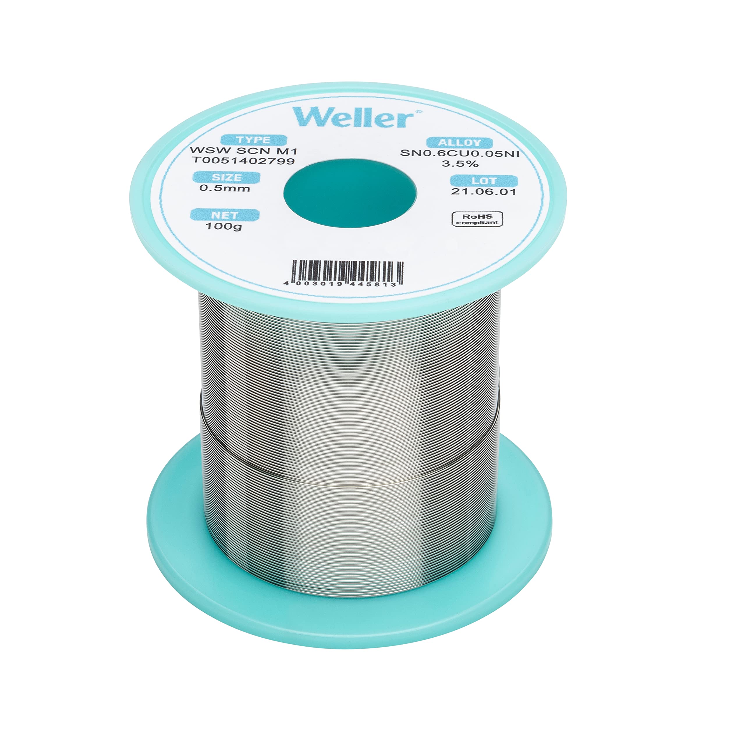 Weller WSW SCN M1 (T0051402799) Lead Free Solder Wire, Ø 0.5mm, Alloy Sn99.3Cu0.6Ni0.05, Flux content 3.5%, 100g