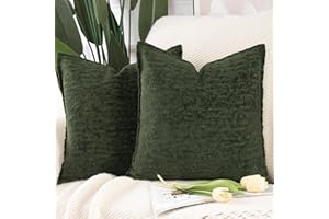 MADIZZ Pack of 2 Chenille Velvet Throw Pillow Covers 18x18 Inch Green Soft Neutral Decorative Throw Pillows Accent Boho Cushi