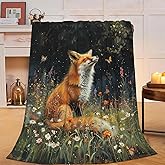 Fox Blanket Soft Cozy Cute Fox Flower Throw Blanket Stuff Animal Decor Warm Lightweight Flannel Fleece Plush Bedding Blanket Gifts for Lover Teens Kids Girls Boys Women Adults Bed Travel 40"x50"