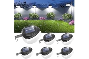 JSOT Solar Fence Lights, Bright Security Outdoor Backyard Lights Waterproof, Patio Decor Sign Lighting for Eaves Deck Pathway Garden Garage Stairs Wall 2 Installations Methods - White Light, 6 Pack