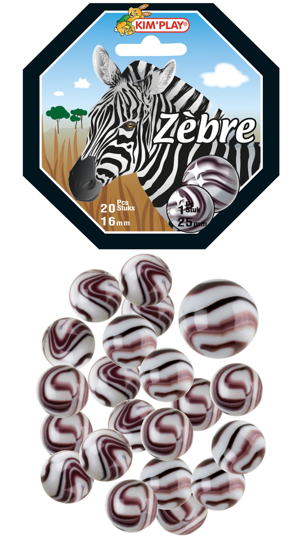 Kim'Play 500839 Pack of 20 + 1 Zebra Balls