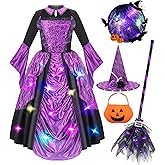 Meland Witch Costume for Girls - Light up Halloween Costumes for Kids Girl Dress up, Witch Dress for Toddler Girls Ages 3-10