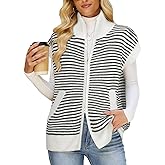 Koscacy Sweater Vest for Women Zipper UP Cap Sleeve Knit Outerwear Vest