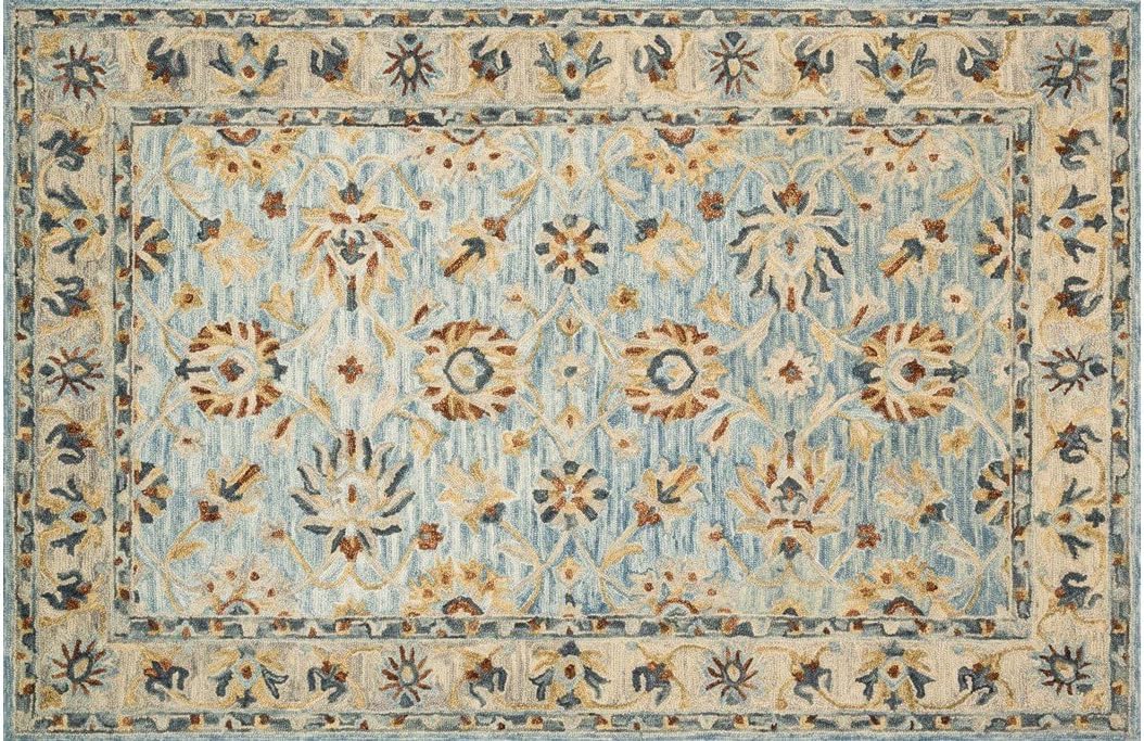 Loloi Rugs VITRVK-18LBNA Victoria Collection Area Rug, 1'-6" x 1'-6", Lt. Blue/Natural