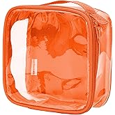 EzPacking Clear TSA Approved 3-1-1 Travel Toiletry Bag for Carry On/Quart Size Transparent Liquids Pouch for Airport Security/Reusable See Through Vinyl & PVC Plastic Organizer Men Women (Orange)