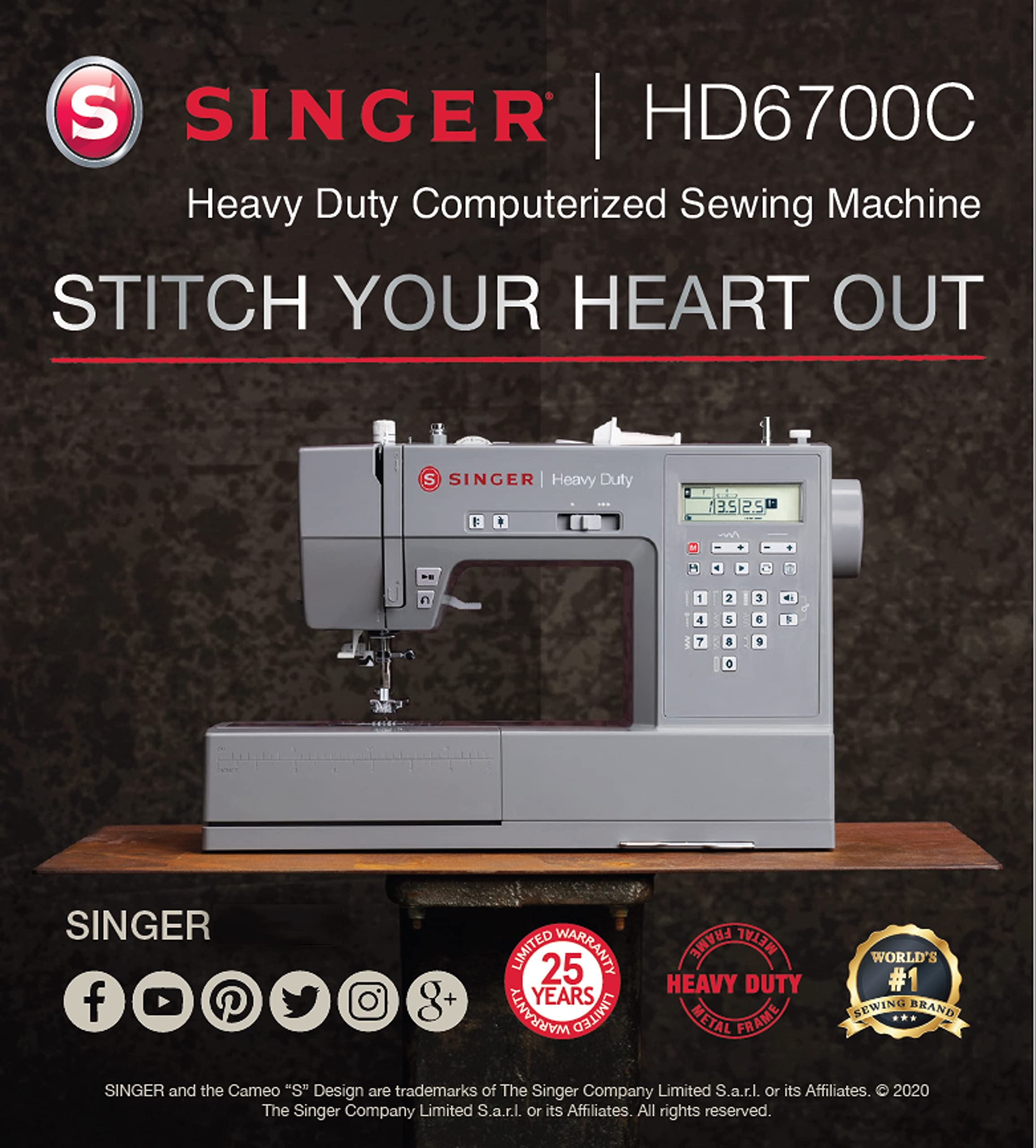 SINGER Heavy Duty 6700C Computerized Sewing Machine with Accessory Kit | Strong Motor with Enhanced Piercing Power, 411 Stitch Applications, LCD Screen, Full Metal frame & 1-step Buttonhole