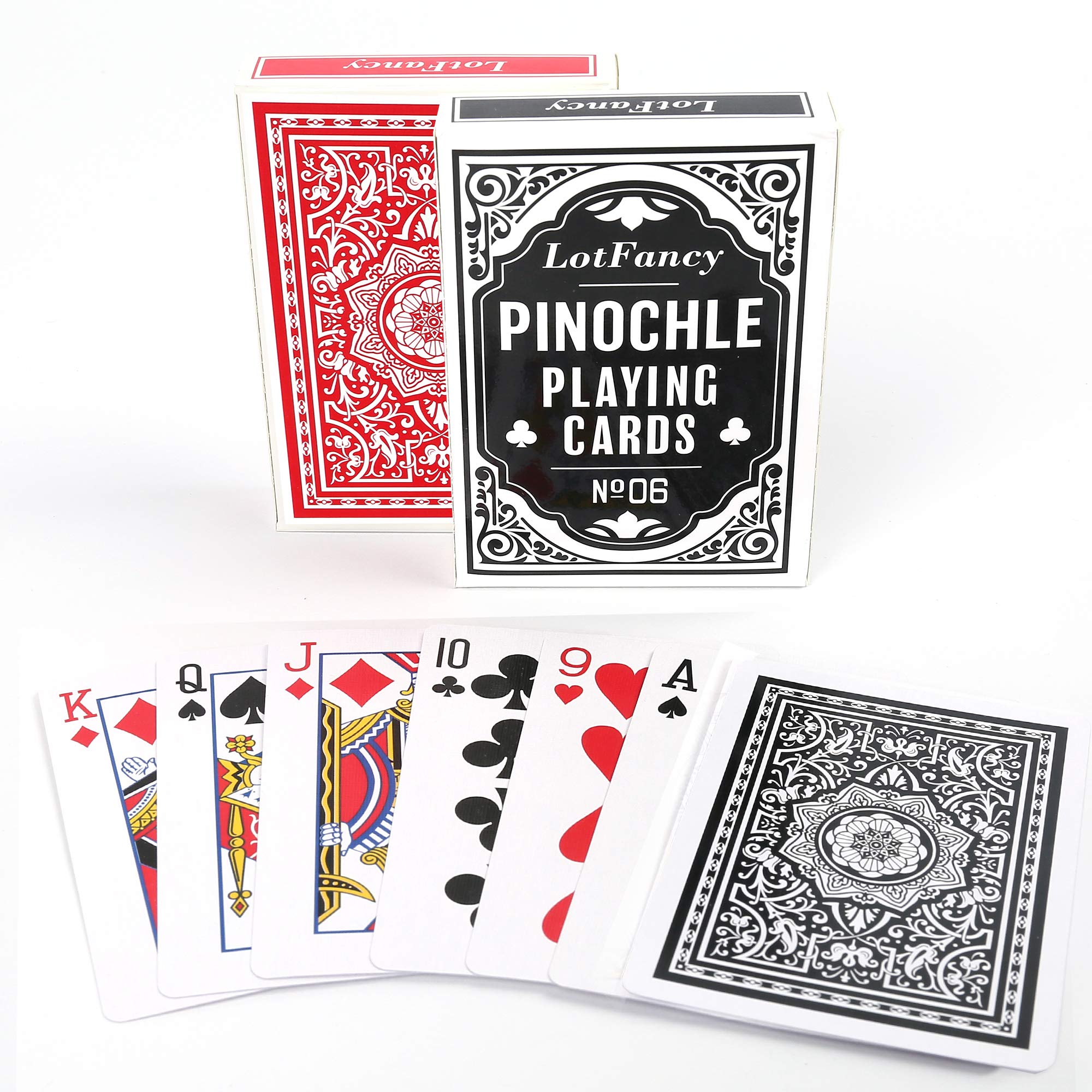 Photo 1 of LotFancy Pinochle Playing Cards, 2 Decks of Cards, Black and Red, Special 48 Card Deck