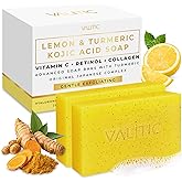 VALITIC Lemon Turmeric Soap for Dark Spots - Kojic Acid Soap for Face and Body - Exfoliating Bar for Brightening, Skin Tone Corrector with Retinol, Vitamin C, Collagen and Hyaluronic Acid - 2 Pack