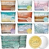 Reginary 10 Set Christian Gifts for Women Bulk Include 10 Religious Canvas Makeup Bags 10 Bible Verse Compact Mirrors Easter Inspirational Church Gifts Sister Mom(Bright Colors,Bible Words)