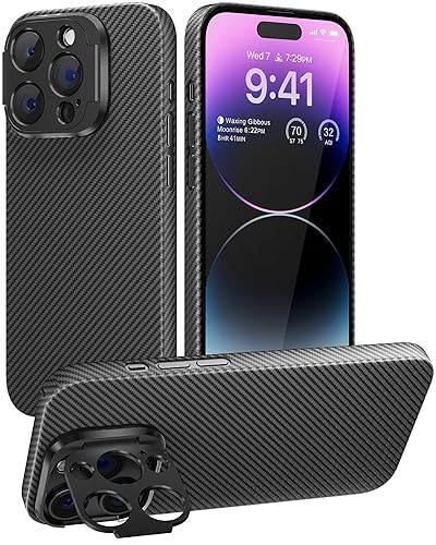 memumi Carbon Fiber Case for iPhone 14 Pro Max with Stand, Sturdy