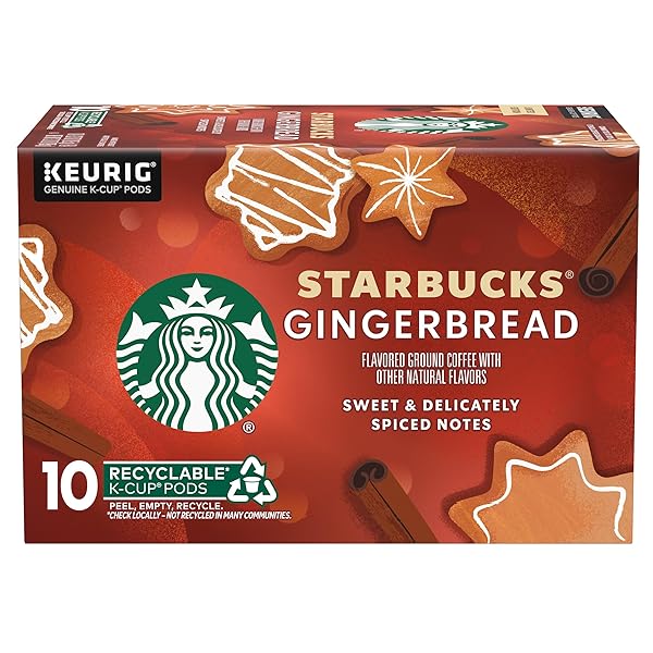 STARBUCKS FLAVORED COFFEE K-CUP PODS, GINGERBREAD FOR KEURIG BREWERS, HOLIDAY LIMITED EDITION, 10 COUNT