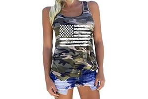 LAZYCHILD American Flag Tank Tops Women Patriotic Shirt USA Flag Stars Stripes Print Sleeveless T-Shirt 4th of July Tee Tops
