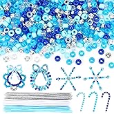 UPINS Beaded Snowflake Ornament Kit,1500Pcs Winter Blue Pony Beads with 150Pcs Blue White Chenille Stems Pipe Cleaners for Christmas Tree Hanging Snowflakes Wreath Cane Making Party Decoration