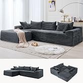 Korser 110" L-Shaped Modular Sectional Sofa with Chaise, Boneless Comfy Corduroy Fluffy Couch with Deep Seat and Side Pockets, Flexible Module Combination for Living Room, No Assembly, Side Pockets