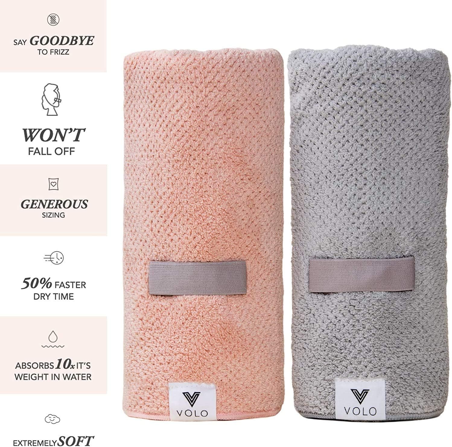 VOLO Hero Microfiber Hair Towel | Super Absorbent, Ultra-Soft, Fast Drying | Reduce Dry Time by 50% | Large, Premium Wrap Towel for All Hair Types | Anti-Frizz, Anti-Breakage, Hands-Free | Luna Gray: Kitchen & Dining