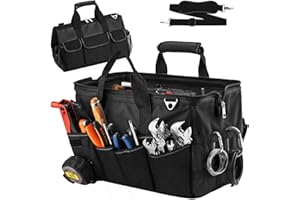 KIPHCA Tool Bag, Heavy Duty Tool Bag 16-Inch, Portable Tool Bags Organizer, Waterproof Soft Handle & Padded Large Zipper Carrying, Black