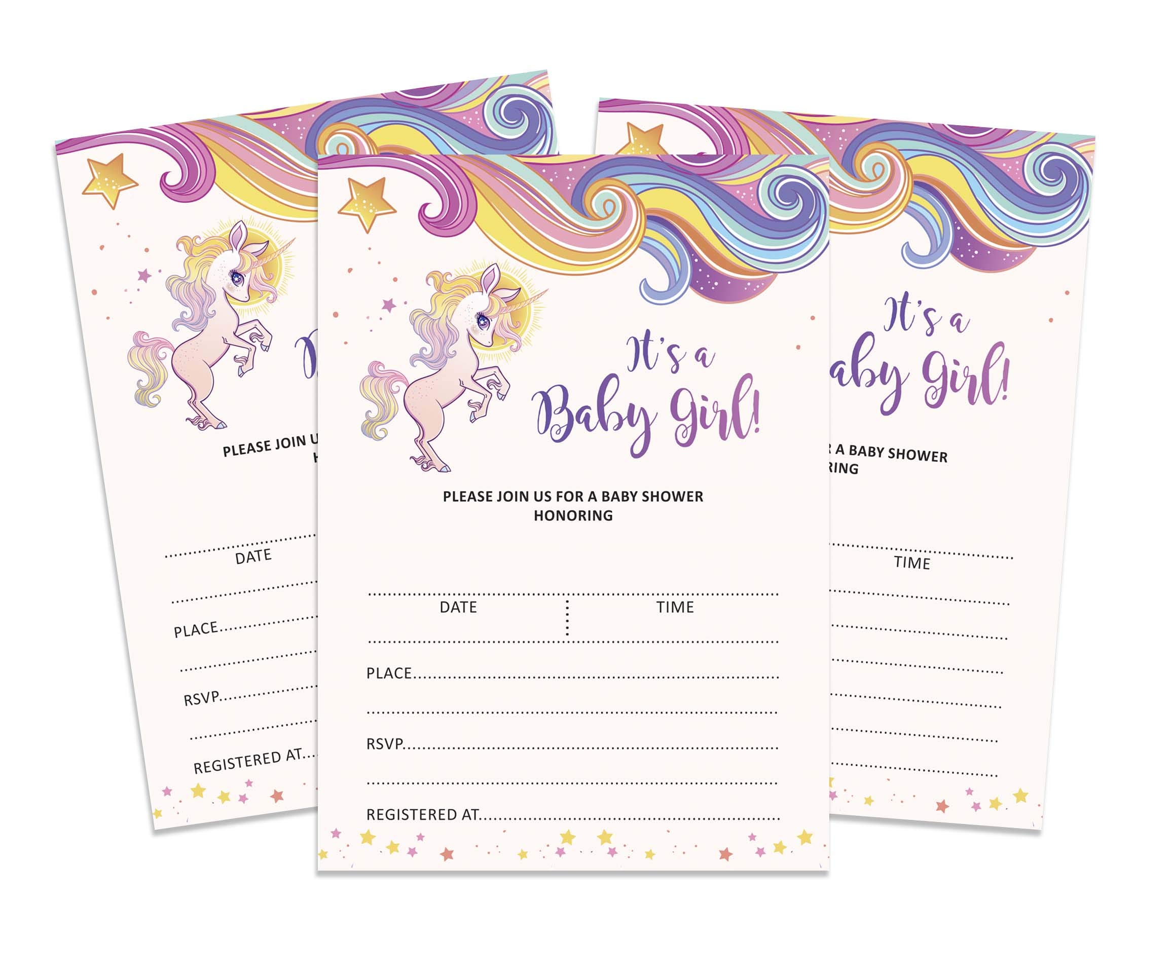 Inkdotpot 30 Unicorn Baby Shower Invitation Cards Gender Reveal Fill In Blank Invites