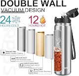 GOPPUS 1L Stainless Steel Water Bottle with Straw Leakproof Flip Lid view 5