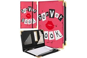Slohif Server Book for Waitress Cute Serving Books with Zipper Pocket Accessories Leather Server Check Book Restaurant Waiter Server Booklet Organizer Ticket Book Holder Lip