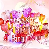 Ribbli Birthday Cards, Rose Pink Pop Up Birthday Card with Light and Music for Women Mom Daughter Girlfriend Wife, 7.9 x 5.9 Inches with Envelope