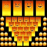 Meanplan 48 Pcs Halloween Luminary Bags with LED Light Candles Set, Classic | 24 Pcs Orange Tea Light Candle Bags,24 Pcs LED Tealight Candles, Ideal for Halloween Indoor Outdoor Patio Decorations