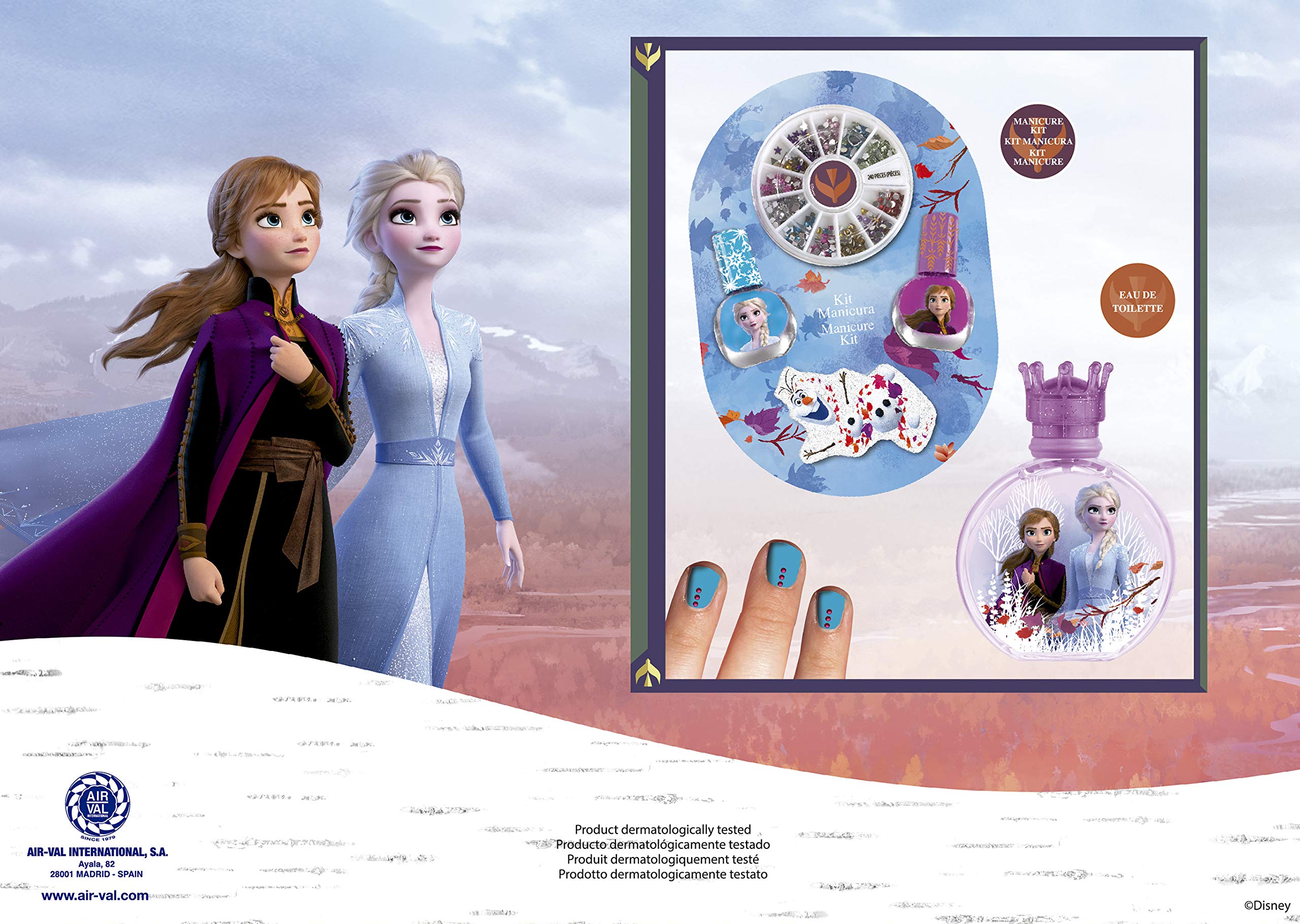 Frozen, Disney, Princess, Elsa, Anna, Two-Piece, Gift Set, Fragrance, for Girls, Eau de Toilette, EDT, 3.4oz, 100ml, Perfume, Spray, Manicure Kit, Made in Spain, by Air Val International