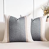 Wosendy Decorative Patchwork Linen Pillow Covers 18x18 Inch White Beige Grey Boho Farmhouse Couch Throw Cushion for Bed Accent Pillowcase Modern Sofa Living Room Home Decor Pack of 2