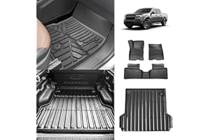 Muslogy Truck Bed Mat Floor Mats Compatible with Ford Maverick Hybrid 2024 2023 2022 Bed Mat & Floor Mats 1st & 2nd Row Full Set All Weather TPE Liner Custom Fit Maverick Accessories(Fit Hybrid Only)