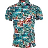 uideazone Mens Ugly Christmas Hawaiian Shirts Santa Claus Party Tropical Shirt M-4XL