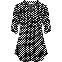 FOLUNSI Women's Plus Size Short Sleeve Henley Top - V-Neck Floral Tunic Blouse For Casual Wear