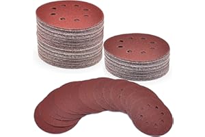 HHH HIKECUCAN 100pcs 5 Inch 8-Hole Hook and Loop Sanding Discs,10 Each of 40 60 80 120 180 240 320 400 600 800 Grit Sandpaper Discs, Dark Red Film Random Orbital Sander Paper for Automotive and Wood Working