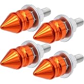 MEAJOO 4Pcs Spike License Plate Screws Kit – Decorative Anti-Theft Bolts, Stainless Steel & Aluminum Alloy, Orange Car Motorcycle Truck Frame Fasteners, Universal Fit