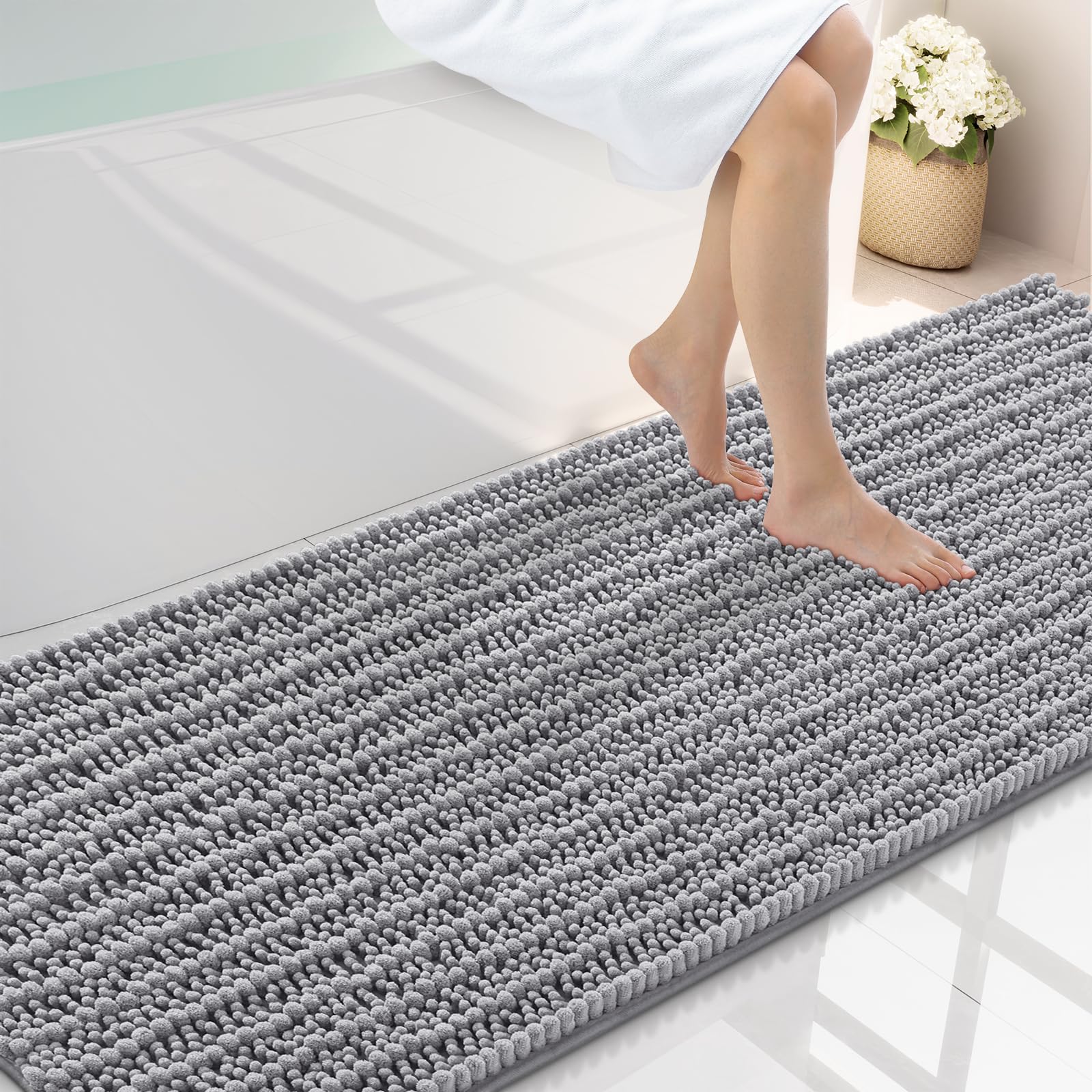 Photo 1 of Smiry Bathroom Rugs Mat 70x24, Extra Soft Absorbent Chenille Bath Rugs, Non Slip Rubber Backing Machine Washable Quick Dry Bath Mats for Bathroom Floor, Tub, Shower, Home Decor Accessories, Grey