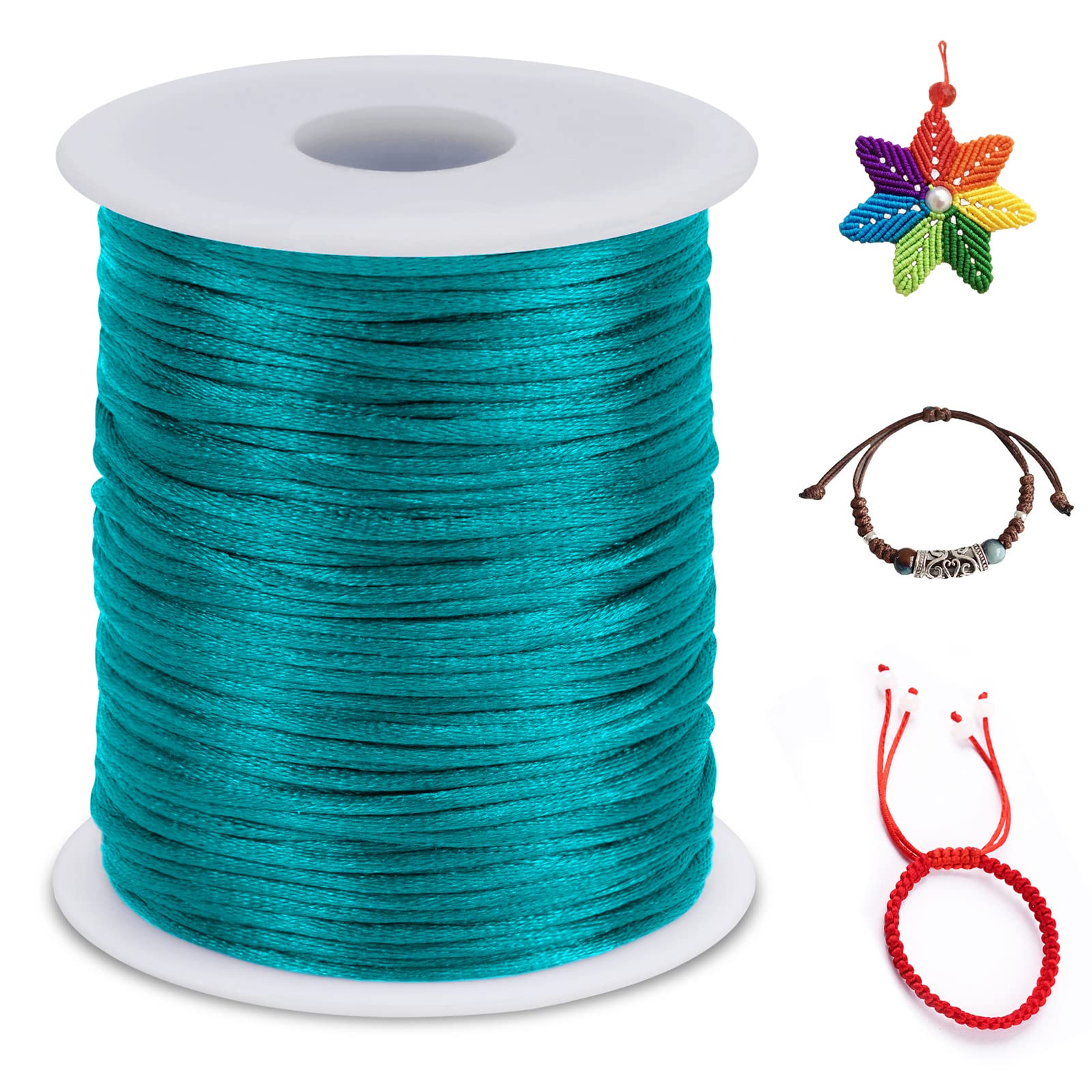 LEREATI Nylon Cord 1.5mm x 100m, Satin Cord Nylon String Macrame Cord, Coloured Beading Thread String for Making Bracelet, Necklace, Chinese Knot, Jewellery (Turquoise Blue)