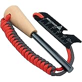 RKR OUTDOOR Ferro Rod Flint Fire Starter Kit with Handcrafted Wood Handle | 12,000+ Strikes | Survival Flint and Steel Rods w