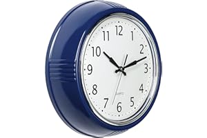 Bernhard Products Retro Wall Clock 9.5 Inch Navy Blue Kitchen 50's Vintage Design Round Silent Non Ticking Quality Quartz Battery Operated Easy to Read Decorative Clocks for Home Office Living Room