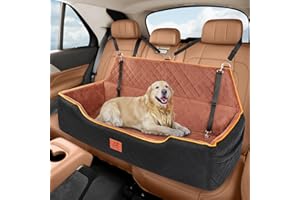 XIEEAOZEE GL GLENSLAVE Dog Car Seat for Large/Medium Dogs, Comfortable Dog Car Booster for Back Seat, Fully Detachable & Washable Pet Travel Bed with Storage Pockets,2 Safety Belts